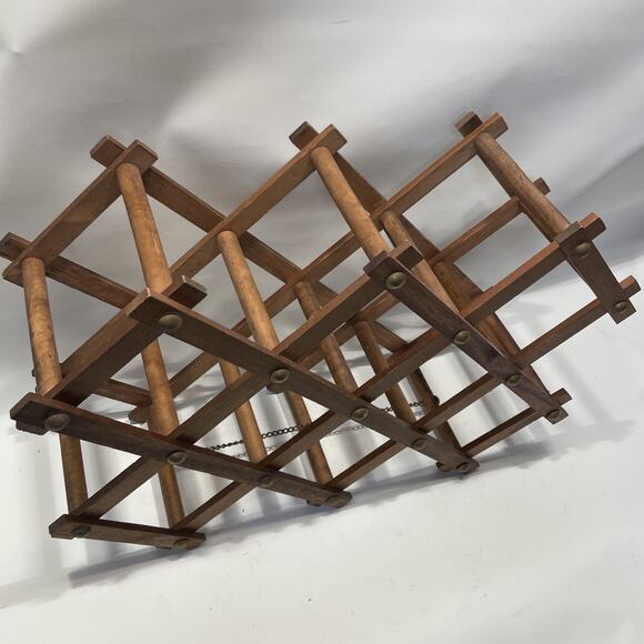 VintageWood & Brass Tack Expanding Wine Rack Table Top 8 Bottle Holder Expands - Picture 4 of 10